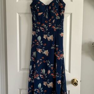 Windsor Strapless Floral Dress in Navy and Pink